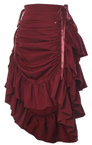 GRACEART Women's Steampunk Skirt Adjustable Ruffle Gothic Vintage Long Skirts Halloween Medieval Vampire Pirate Dress