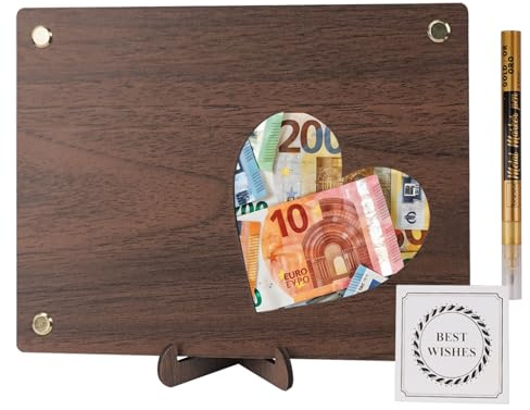 NAHUAA Biglietto Auguri Compleanno, Legno Regalo per Compleanno in Denaro, Regali Divertenti Compleanno con Penna e Carta per Battesimo-Comunione-Laurea-Feste-Uomini e Donne, 1 Pezzi (D)