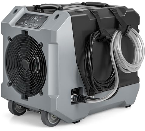COSTWAY 85L/Day Commercial Dehumidifier, Industrial Air Dehumidifiers Building Dryer with Pump, 24H Timer, Auto Defrost, Memory Starting, Drain Hose, Wheels & Handle, Air Circulation 350 m3/h (Black)