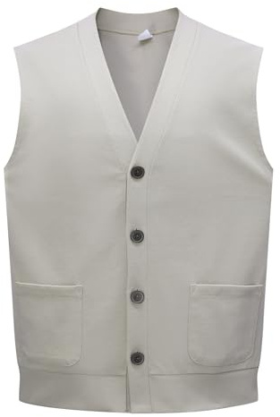 Allthemen Cardigan sans Manches Homme Gilets en Tricot V Pulls avec Boutons | Maille Torsadée Pull-Over Débardeurs,Pull-Over Chemise Chaud,Classique Couleur Uni,Coupe Ample,Sergé Tricoté,Business Casual