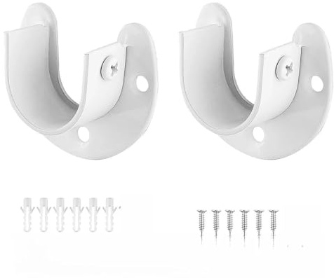 XBAIPIN Supporto per tubo rotondo, 38 mm, per asta appendiabiti, 2 pezzi, colore bianco, per armadio, asta per tende, stendibiancheria, robusto e antiruggine