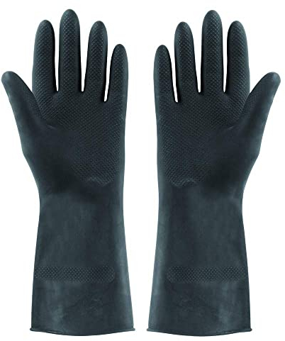 Elliott Heavy Duty Household and Maintenance Rubber Gloves, large Size Gloves with breathable flock Lining and non-slip grip, One pair of Black Gloves