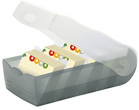 HAN Lernkarteibox Croco, einfach Vokabeln Lernen mit 5-Fächer-Lernsystem, DIN A8 Karteikasten für 500 Karten, inkl. 5 Stützplatten + 100 Lernkarten, Karteibox, Lernbox, 998-693, transluzent/grau