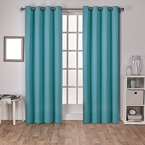 Exclusive Home Curtains Sateen Woven Blackout Grommet Top Panel Pair, Teal, 52x84, 2 Piece