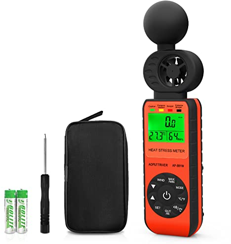 Misuratore di velocità del vento AP-881W, Anemometro palmare con velocità del vento/temperatura/umidità/WBGT allarme per drone volare, caccia, vela