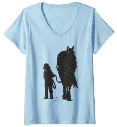 Damen Reiter Schatten Reitbekleidung Mädchen Kind Liebhaber Pferd T-Shirt mit V-Ausschnitt