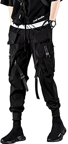 GOLYOY Cargobyxor herr sportbyxor flera fickor joggingbyxor svarta techwear byxor hip hop streetwear punk byxor