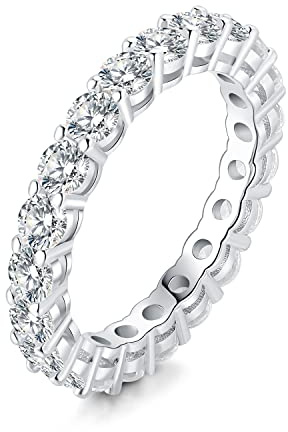 JewelryPalace 2.18ct Eternel Moissanite Bague Taille Rond Pierre Argent Massif 925 Femme, Empilable Bague Diamant Simulé Fiançailles Mariage Promise Alliance, Ensemble Bijoux Mariee