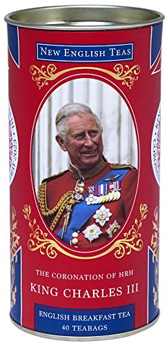 New English Teas King Charles III Coronation Drum with 40 English Breakfast Teabags