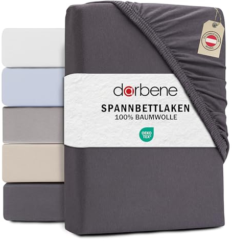 DarBene® Spannbettlaken 140x200cm Jersey Baumwolle, Bettlaken 140x200, Leintuch, Matratzenbezug Oeko-TEX zertifiziertes Spannbetttuch 140x200 cm, Spannleintuch 140x200, Bettbezug, Anthrazit