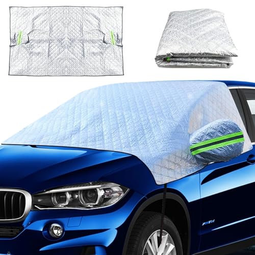 iTYOOS Ultra Spessa Copertura Parabrezza Auto, Parabrezza Copri Parabrezza per Auto Pieghevole, Parasole con 2 Coprispecchietti, 4 Strati Protezione Addensata Parabrezza Neve Gelo Polvere UV