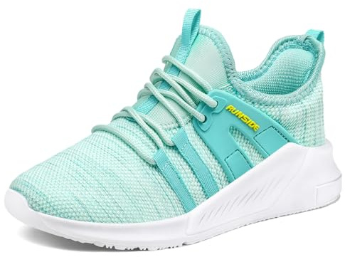 RUNSIDE Boys Girls Lightweight Breathable Lace Up Tennis Shoes Toddler Little Kids Big Kids, Light Grass Green, 7/7.5 UK Child