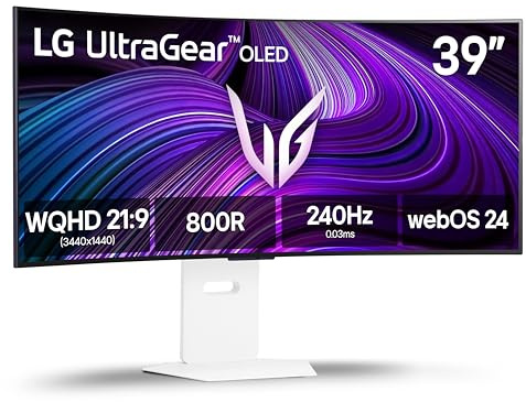 LG 39GX90SA-W 39-inch Ultragear WQHD (3440 x 1440) OLED Curved Gaming Monitor 240Hz, 1ms, NVIDIA G-Sync Compatible, AMD FreeSync Premium, VESA DisplayHDR True Black 400, webOS, USB Type-C, White