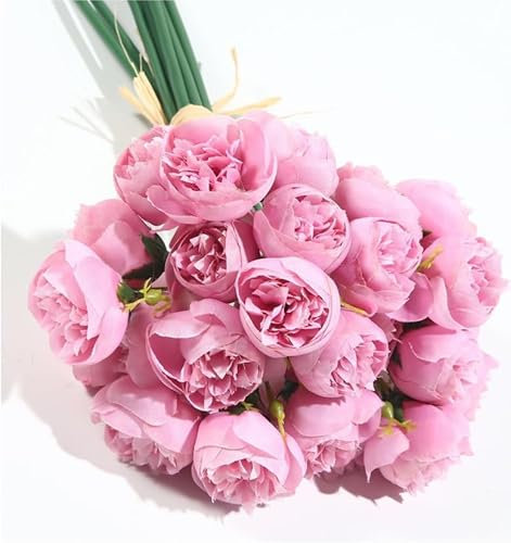 VATTEN HOME Bouquet de fleurs artificielles 28 cm, rose, polyester + polyéthylène + fer, très réaliste et couleur brillante (27 fleurs roses roses)