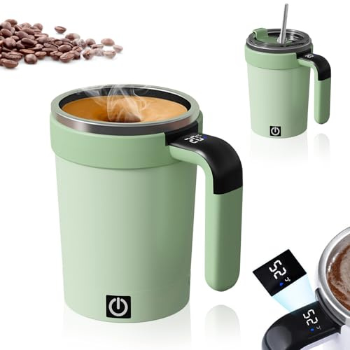Fuerdich Tazza auto-mescolante, tazza di miscelazione automatica da 380 ml, tazza di miscelazione automatica con display LCD della temperatura, tazza elettrica per caffè, frullati proteici, matcha e