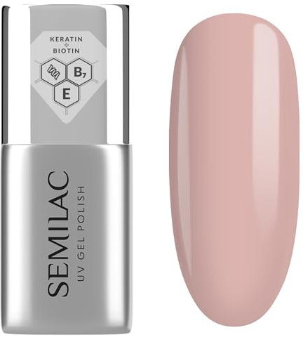 Semilac Smalto UV Base Coat Care Base 7 ml – Base rinforzante per unghie con cheratina, biotina e vitamina E – per unghie fragili, morbide e sottili – Tonalità beige rosa