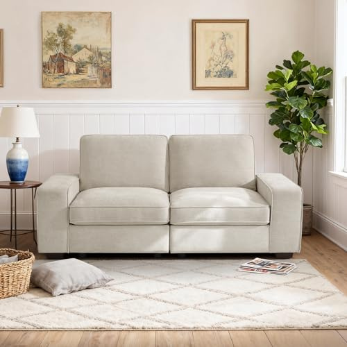 DUANDUAN 185cm Modulares Sofa Mit Großem Stauraum, Modernes, Bequemes Chenille-2-Sitzer-Sofa Für Wohnzimmer, Büro, Wohnung, Breite Armlehnen, Seitentaschen, USB-Anschluss, Abnehmbarer Bezu (beige)