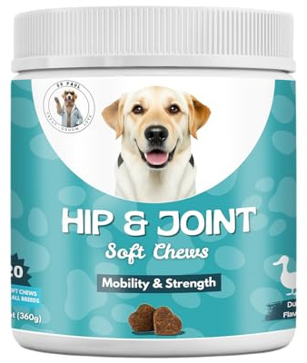Hip & Joint Soft Chews for Dogs – Mobility & Joint Support, Flexibility and Connective tissue, with Glucosamine, Chondroitin, MSM & Green Lipped Mussel – Duck Flavour – 120 Chews for All Breeds