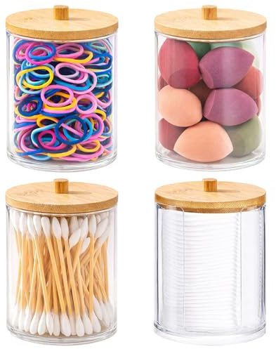 Tbintul 4 Piezas Dispensador Discos Desmaquillantes, Dispensadores Acrílicos de Soporte Qtip para Guardar en el Baño Y el Tocador Discos Desmaquillantes, Bastoncillos de Algodón Y Gomas para el Pelo
