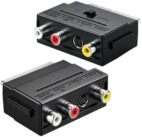 Hugcows - 2 convertidor digital para periféricos a 3 x in/out + S-video, conector de audio de vídeo en negro, adaptador con interruptor de audio y vídeo analógico, ideal para dispositivos AV