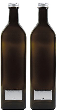 Mikken Lot de 2 bouteilles en verre vert-marron 1000 ml avec 2 étiquettes
