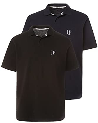 JP 1880 Hommes Grandes Tailles L-8XL Polo Manches Courtes en Coton, Lot de 2 Noir/Bleu Marine 6XL 704317 10-6XL