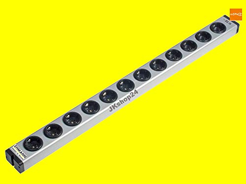 12-Fach ALU-Steckdosenleiste Universal mit 5-Meter-Zuleitung H05VV-F 3G 1,5 mm² | 0600x00122035 | massives VOLL-Aluminium-Gehäuse | max. 250 V/AC, 50 Hz, 16A, 3.600 W