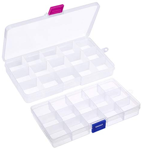 Fodlon Scatola di Plastica Trasparente con Coperchio 2pcs Scatola di Immagazzinaggio Cosmetica Contenitori Plastica Portagioie da Viaggio Scatole Porta Oggetti per Trucco Portaminuteria 15 Scomparti