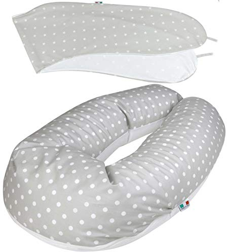 baby idea Babysanity® Cuscino Gravidanza (Interno + 2 Federe) Di Qualità' Allattamento Confortevole Per Dormire Sostegno Mamma Cotone 100% - Made In Italy - (Grigio Chiaro)
