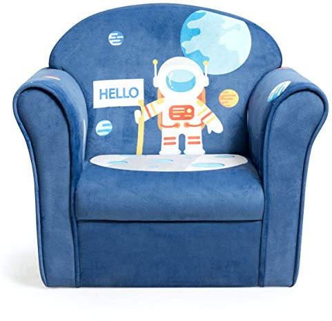 Costzon Kids Couch, Children's Sofa Armrest Chair with Pattern, Toddler Furniture w/Sturdy Wood Construction, Preschool, Lightweight Children Couch Sofa Chair for Aged 1-5 Boys & Girls Gifts, Spaceman