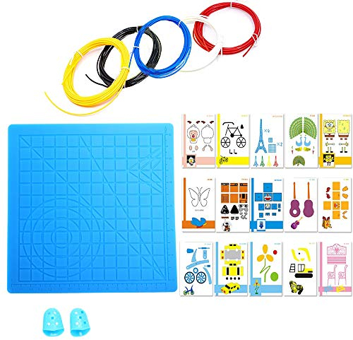 3D Printing Pens Mat Set Silicone Magic Mat with 3D Pen Stencils Paper and PLA 3D Printer Filament Refill Pack (5 Color, 3m Each)