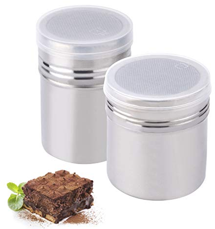 Juego de Espolvoreador de Harina – Libara, Tamiz Versátil de Acero Inoxidable para Coctelera de Dragado, Plumero de Malla con Tapa, Botella de Especias de Polvo de Café de Lujo – 2 Piezas