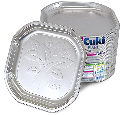 Cuki Piatti Piani in alluminio resistente e riciclabile all'infinito, dimensione cm 20,3X20,3, 1 confezione da 100 pezzi