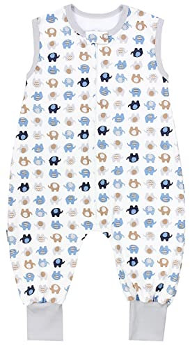 TupTam Sommer Schlafsack mit Füßen 0.5 TOG OEKO-TEX zertifizierte Materialien, Farbe: Elefanten Blau, Größe: 92-98