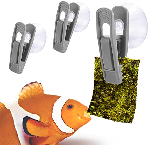 JOR Fish Veggie, Kelp, and Catappa Leaf Suction Cup Clip Feeder, Perfect for Bettas, Plecos, Snails, Shrimp, Release Beneficial Elements in Water, Turtles Love It, 3pcs
