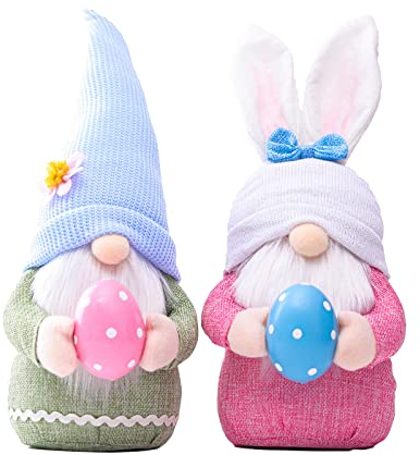 ENLACE 2 Stück Ostern Deko Wichtel, Handgemachte Plüsch Osterhasen Zwerg mit Eiern, Osterhasen Puppen für Osterdekoration Frühling Osterhase Wichtel Dekor Urlaub Dekoration