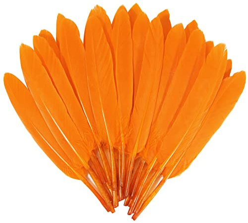 FeelfunFeather 120pcs Orange Goose Cochettes Feather Natural Bulk 4-6 inch 10-15cm for Wedding Party Christmas Halloween Decorations DIY Crafts Goose Cochettes Feather