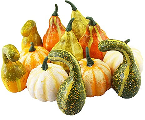 Lot de 12 Citrouilles et Courges Artificielles Simulation Réaliste Citrouilles Mélangées Faux Légumes pour Décorer les Centres de Table de Mariage de Thanksgiving, Tailles et Styles Assortis(#1)