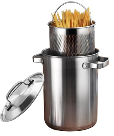Asparagus Pot 4L Stainless Steel Pasta Pot Vegetable Steamer with Basket and Lid - Oil Deep Fry Pan for French Fries/Multifunctional Cooking Pot for Spaghetti, Boiled Eggs, Shrimp