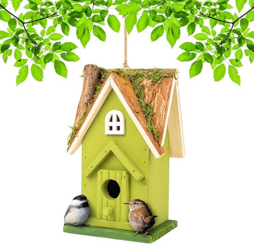 MEKKAPRO Rustikales handgefertigtes Vogelhaus aus Holz mit natürlichen Details - Einladendes Gartensanctuary für Vögel