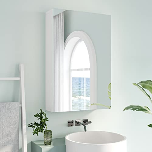 Dripex Single Door Bathroom Mirror Cabinet, White 40 x 60 x 12 cm