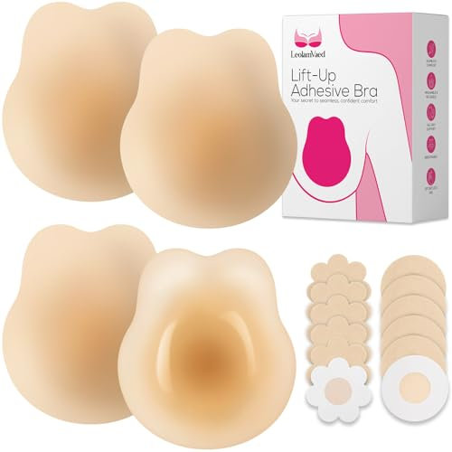 LEOLAMVAED Unsichtbarer Klebe-BH, ultradünner Silikon-Push-up-Klebe-BH für Frauen, trägerloser BH, Selbstklebender BH für rückenfreie trägerlose Kleider, Strapless Bra mit Lift – 2 Paar