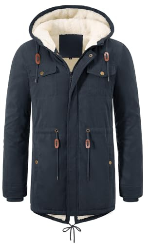 UMIPUBO Giacca Uomo Invernale Giubbotto con Cappuccio Parka Jacket in Pile Caldo Cappotto con Zip Termica Giacche Antivento Giubbino Media Lunga con Tasch (Marina Militare, L)
