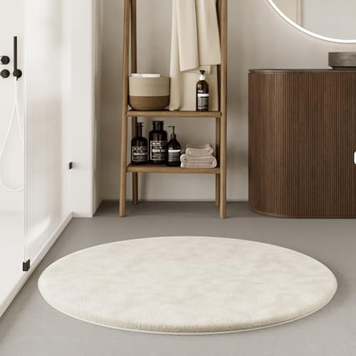 WECONhome Basics - Eleganter Badteppich – rutschfest, waschbar und super weich – Ideal für EIN modernes Bad - Emil (90 cm rund, Creme beige)