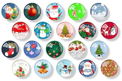 TIVUNORON 20 pezzi Magneti di Cristallo Natalizi per Il Frigorifero, Magnete Natalizio Rotondo in Vetro, Magneti da Frigorifero in Vetro 3D, 3 CM, Multicolore, per Armadietti Ufficio, Feste Natalizie
