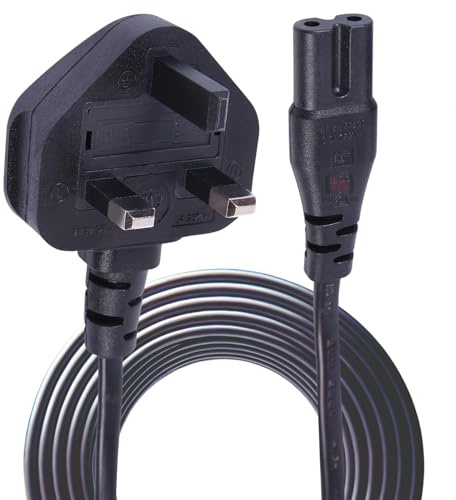 1m C7 Figure 8 UK Mains Plug with 3A Fuse Power Cable for Xbox PS5 Sky Q TV