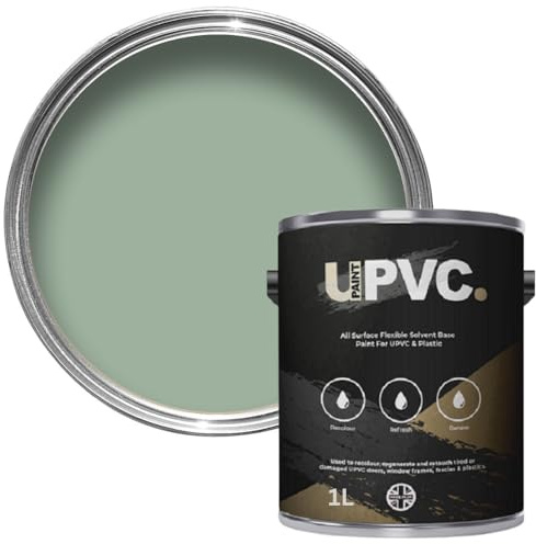 upaintpvc - All-In-Once UPVC Plastic Paint - Windows - Doors - Frames - Conservatories - Fascia - Downpipes - Guttering | Semi Matt Finish - 1 Litre (Chartwell Green BS 14C35)