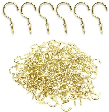 Ynkkvre Cup Hooks Screw, 40 Pcs 1.46 Inch Metal Ceiling Hooks, Gold Screw in Hook for Hanging Plants, Cups, Lights, Kitchen Utensils, Hanging Mug Key and Garden Lights
