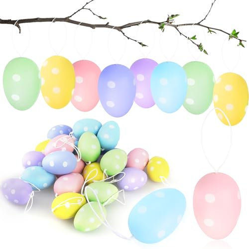 24 Pcs Ostereier zum Aufhängen Draußen,Ostereier Plastik,Plastik Ostereier zum Aufhängen,Ostereier Deko,Bunte Ostereier für Draußen für Osterdeko,Schönen Osterdeko