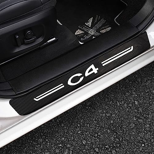 KLHYWEN 4 Piezas Pegatina para Umbral de Coche para Citr-oen C4, Película Protectora Estribos Fibra Carbono Autoadhesivo Puerta Guardias del Borde Decoración Accesorios,White